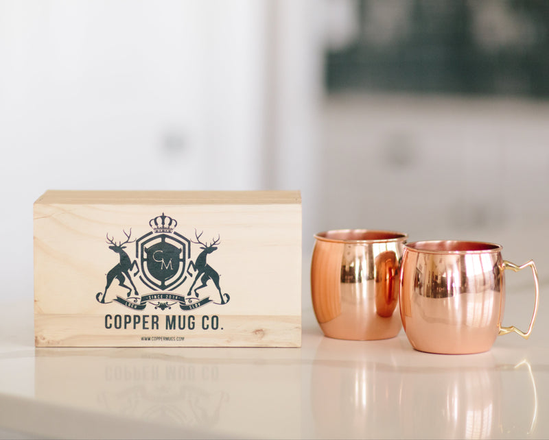 Moscow Mule Copper Mugs Gift Set in Wooden Box