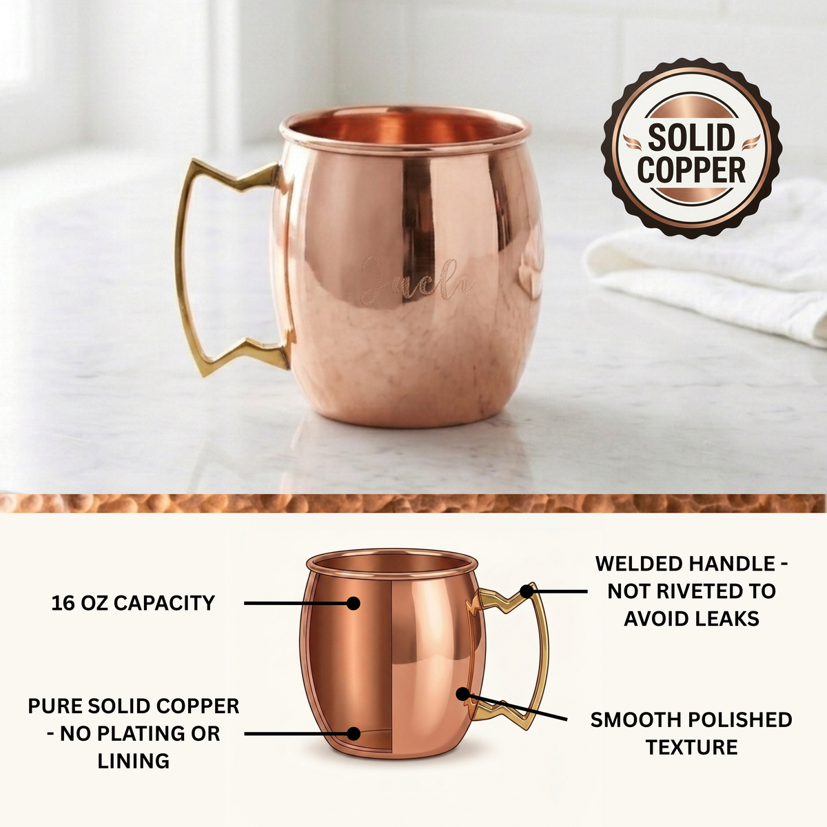 Custom Text Engraved Copper Mug
