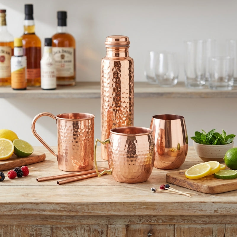multiple copper barware items