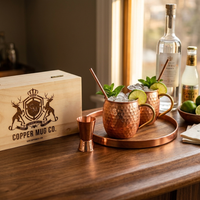 Moscow Mule Copper Mugs Gift Set in Wooden Box