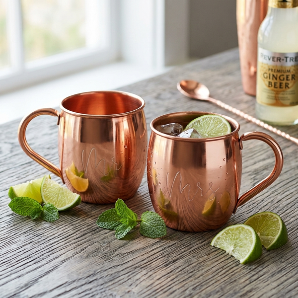 Mr. & Mrs. Barrel Smooth 16oz Copper Mugs